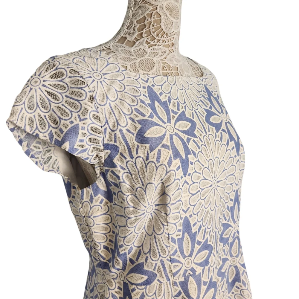 Talbots RSVP floral lace net cutout blue and white dress size 16P - Picture 2 of 9